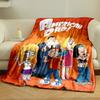 Cartoon characters posing under white bold "American Dad!" text on orange. for all seasons blanket lunch break throw gift