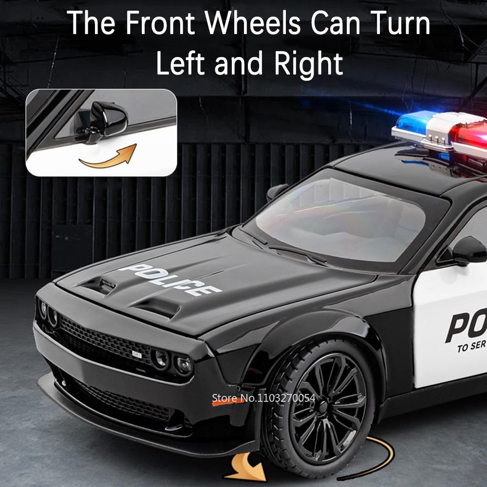 LYZRC 2024 New Scale 1:22 Hell Cat Challenger SRT Police Car Model Toys Alloy Diecast 4 Doors Opened Sound Light Pull Back Vehicle Gift for Kid
