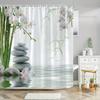 Waterproof Shower Curtain with Zen Inspired Design Featuring Stacked Stones Bamboo and Orchids for a Relaxing Bathroom