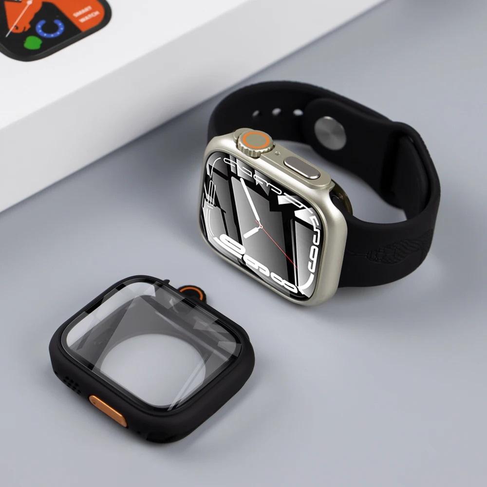 Стекло 44 мм, 45 мм + чехол для Apple Watch 6 SE 5, 4, 40 мм, защитная пленка из закаленного стекла, смена на Ultra 360, полное покрытие для 8, 7, 41 мм