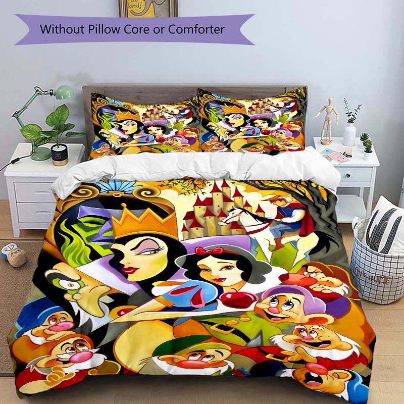 3pcs The Evil Queen Snow White and the Seven Dwarfs Quilt Cover Set (1 Quilt Cover + 2 Pillowcases Without Pillow Core), High-Definition Printing