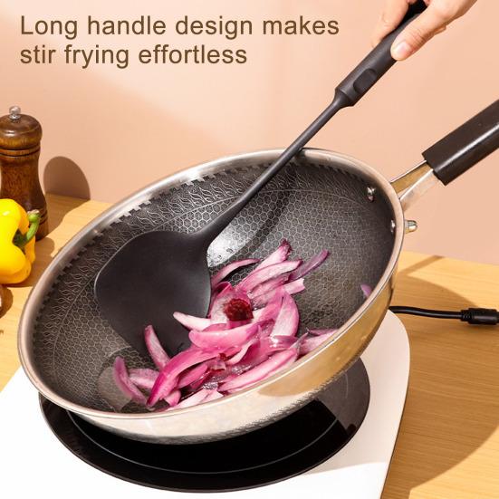 Wok Spatula And Ladle Set Extended Handle Spatula Smooth Edges Soup Spoon Scratch-free Cooking Utensil