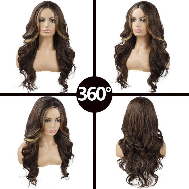 MISS WIG Long Black Brown Gloden Honey Wavy Wig with Highlights Cosplay Synthetic Wigs Women Heat Resistant Middle Part Wigs