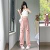 Summer Thin High Waist and Thin Wide Legs Straight Casual American Sports Long Pants