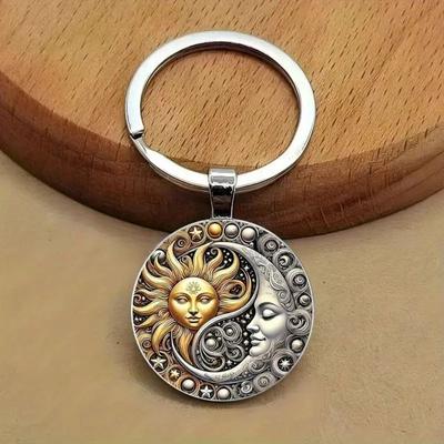 Уникальный круглый кулон-ключ, винтажный кулон с луной и солнцем, подарок на годовщину, день рождения