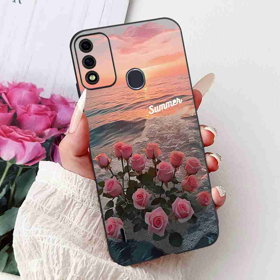 For Itel A48 6.1" Case Fashion Painting Soft Silicone TPU Black Cover For ITEL A48 itel a48 Popular Design Flowers Phone Cases