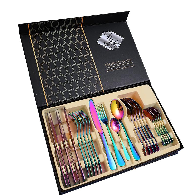 Stainless Steel Tableware Knives, Forks and Spoons 24-piece Set Western Tableware Steak Knife Gift Box Set