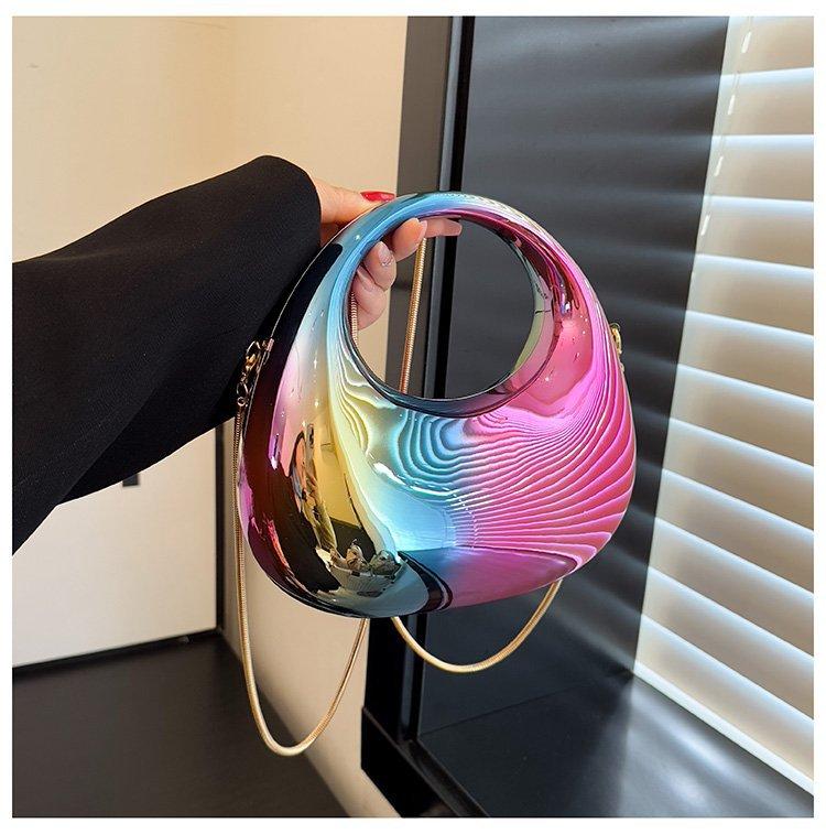 New mini gold evening handbag PVC metallic luster half-moon party women's bag small and versatile round handle messenger bag