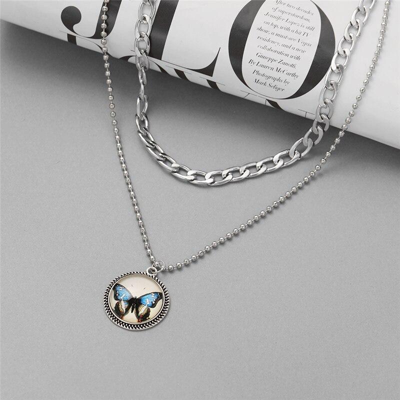 17 км корейское многослойное ожерелье с подвеской в ​​виде монеты в виде бабочки для женщин, золотистое, серебряное, толстая цепочка, ожерелья, модные ювелирные изделия 2021