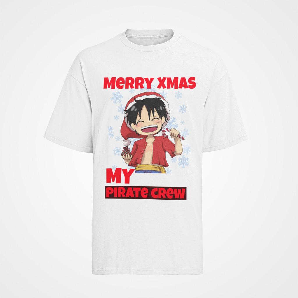 Merry Xmas Christmas One Piece Monkey D Luffy Pirates T-Shirt Mens Womens Tees Top Organic Cotton