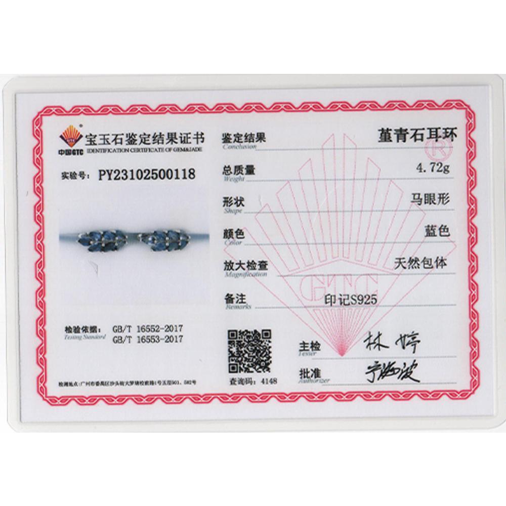 Bolaijewelry 925 Sterling Silver Light Luxury Iolite Natural Gemstone Earrings for Women's Anniversary Gift