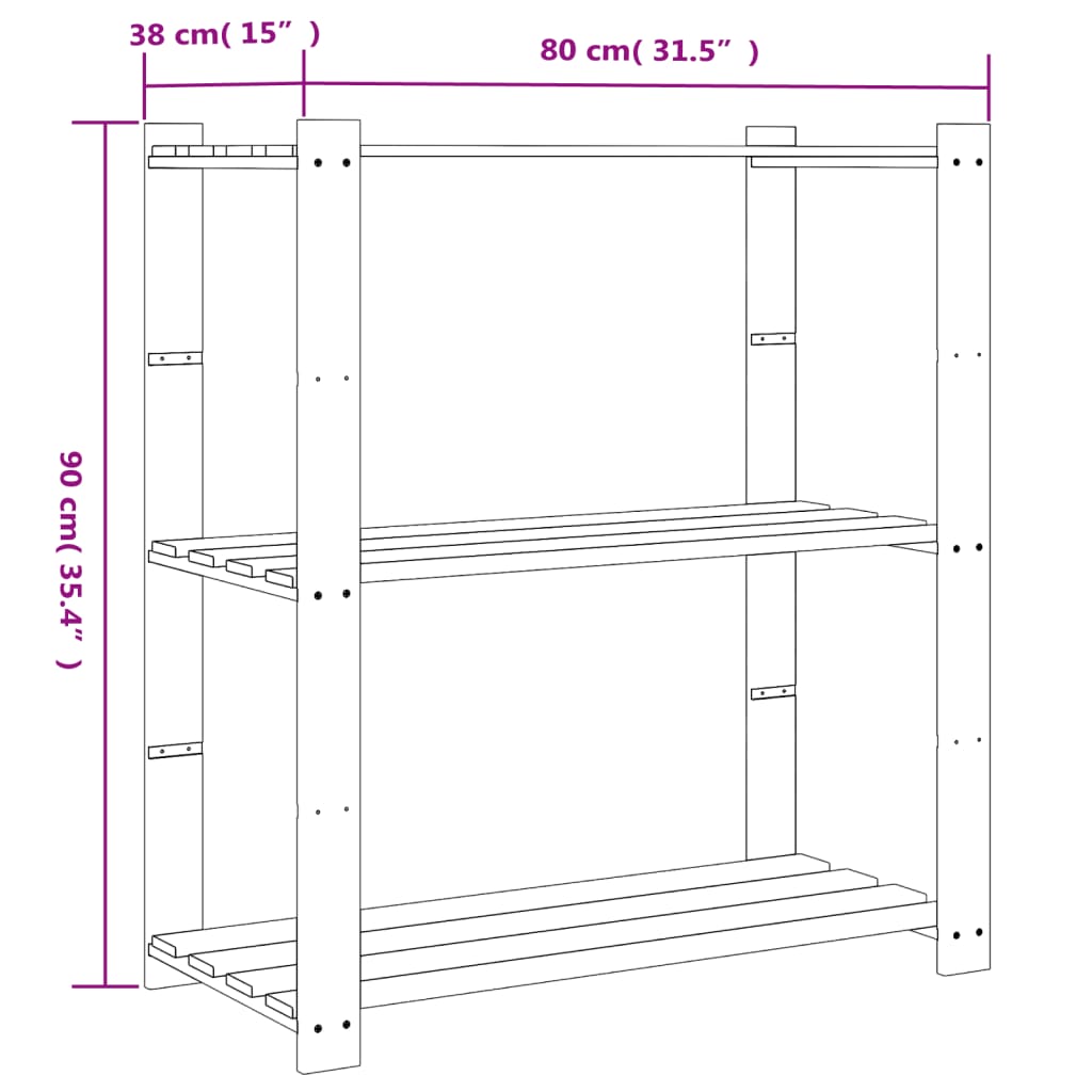 Storage Rack with 3 Shelves Black 80x38x90 cm Solid Pine Wood