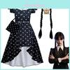 Wednesday Addams Dress Wig Xmas Halloween Party Cosplay Costume For Kids