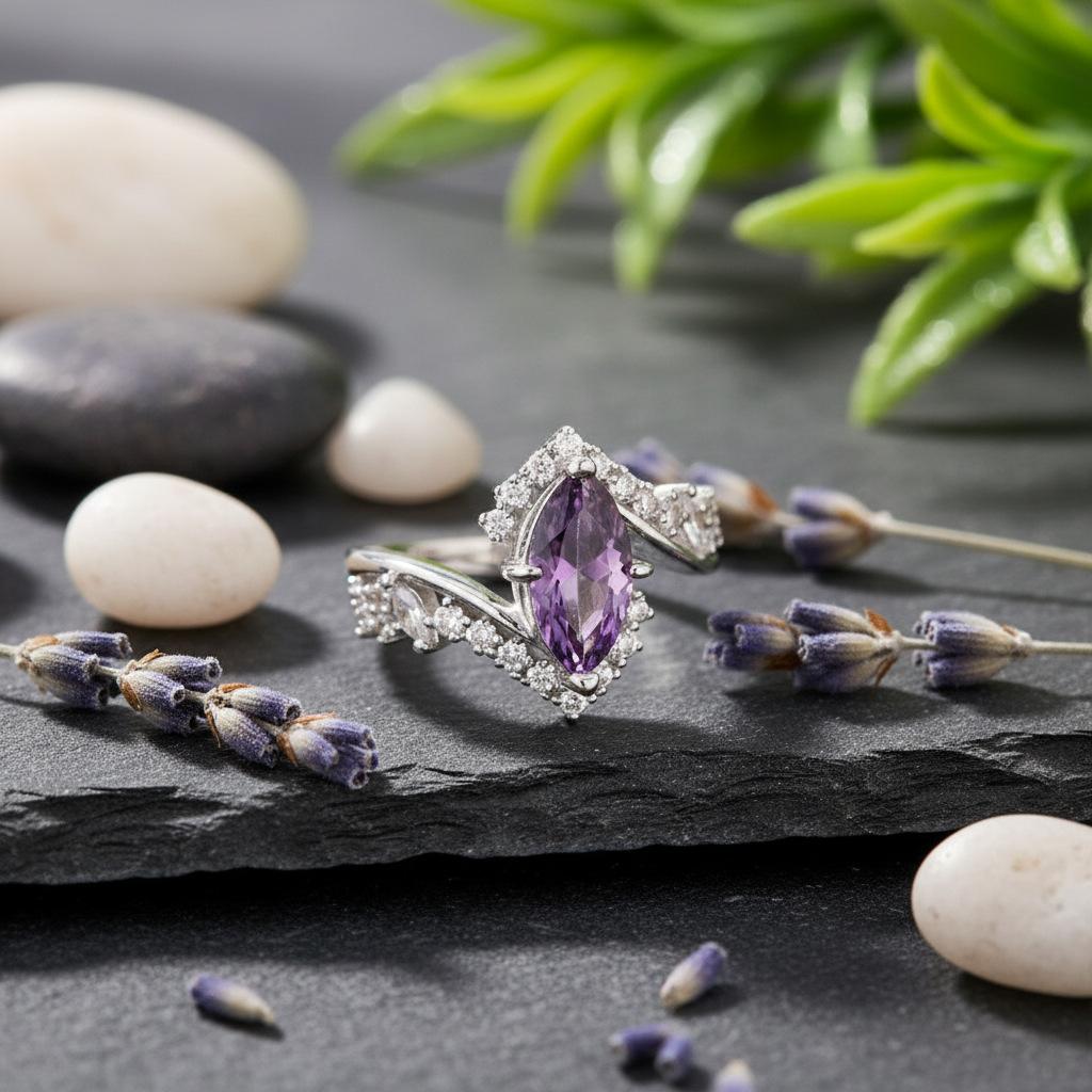 Purple fashion charm openwork cubic zirconia ring, exquisite, elegant, unique, and high-end