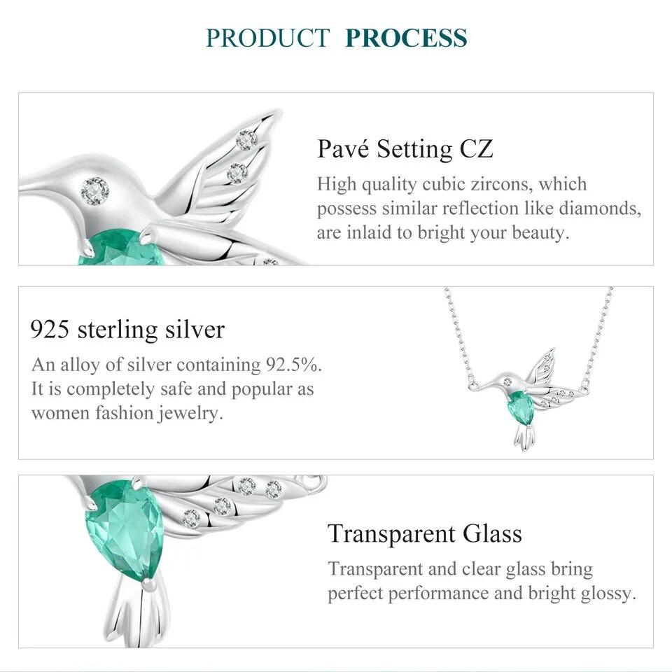 Bamoer 925 Sterling Silver White Gold Plated Hummingbird Necklace Bird Pendant Neck Chain for Women Party Fine Jewelry Gift