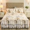 3pcs Printed Pattern Lace Bed Skirt Set, Soft and Comfortable, Breathable and Wrinkle-Resistant, Shrink-Proof, Suitable for Bedroom, Guest Room
