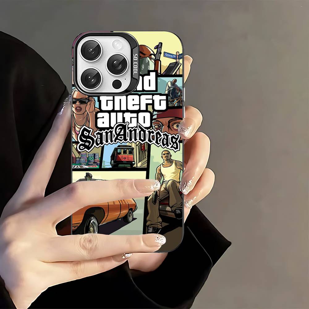D-Decor T-Theft A-Auto G-GTA Видеоигра Чехол для телефона Для IPhone 17 16 15 14 11 12 13 Pro Max Plus Pro Цветной Серебристый Чехол