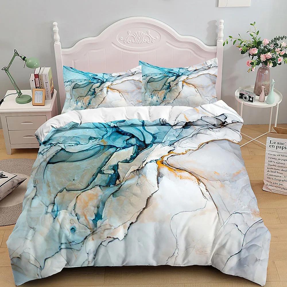 Marble Bedding Set King Queen Size Grey Gold Duvet Cover Modern Abstract Art Gothic Soft Quilt Cover for Adults