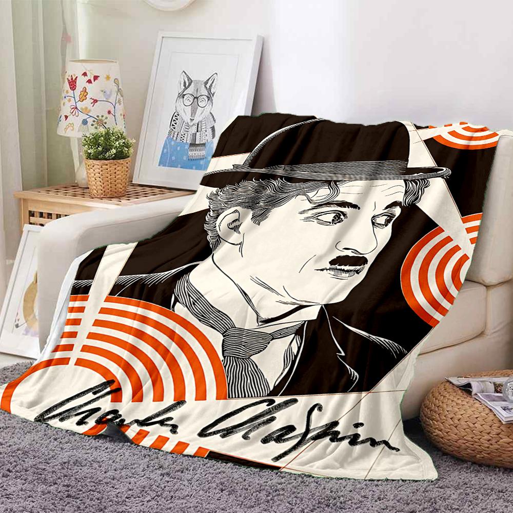 1Pc Charlie Chaplin Artwork Flannel Blanket, Soft And Comfortable, Casual Warm, Camping Travel, Christmas, Halloween Xmas Gift N1267