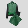 INCERUN Two-piece Men Long Sleeve Striped Mesh Sheer Bow Tops and Pants Sets