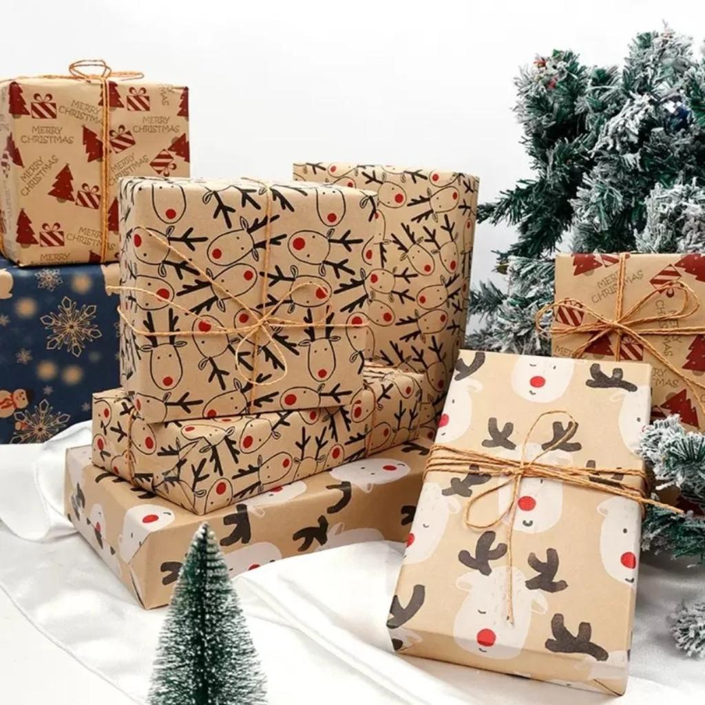 Reindeer Design Holiday Wrapping Paper Large Roll Christmas Gift Wrap Supplies Uses For Festive Party