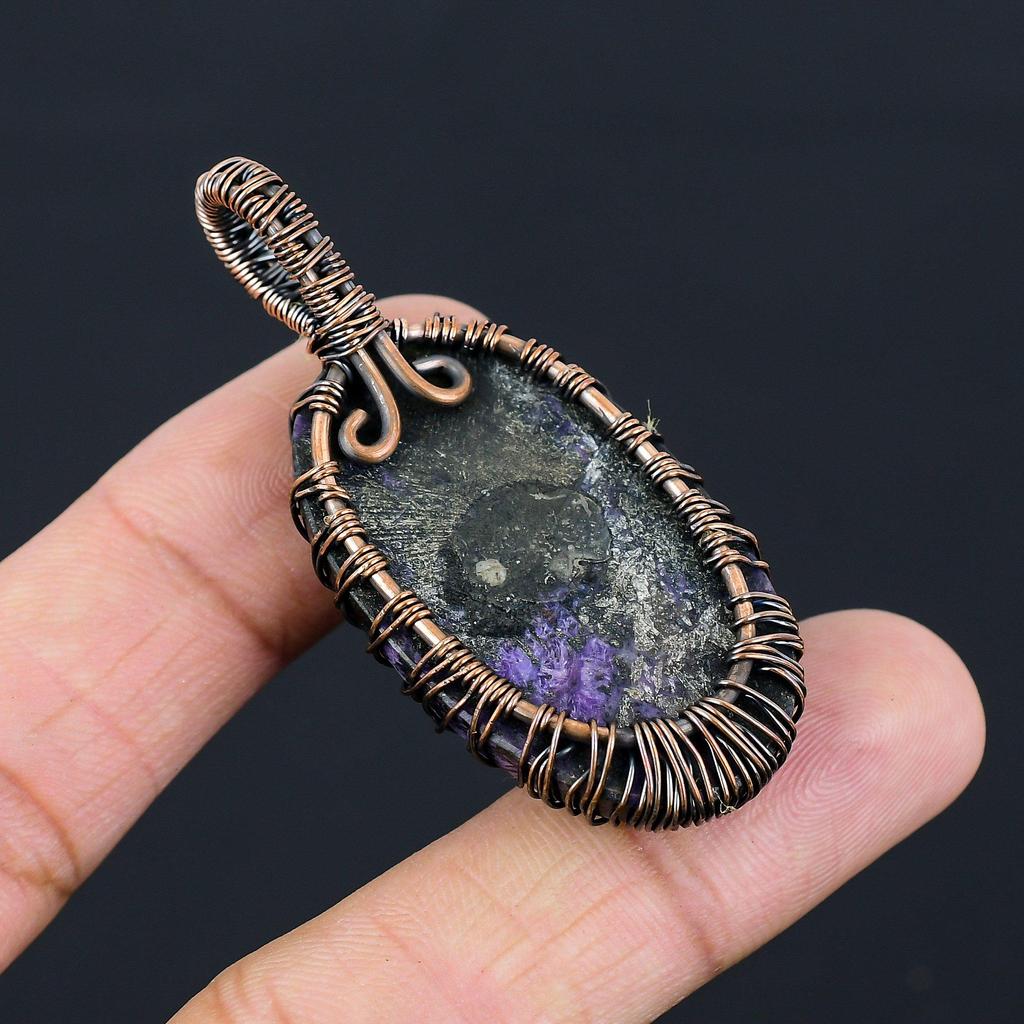 Древо Жизни Драгоценный Камень Чароит Чистая Медная Проволока Обернутая Ювелирные Изделия Кулон Ручной Работы