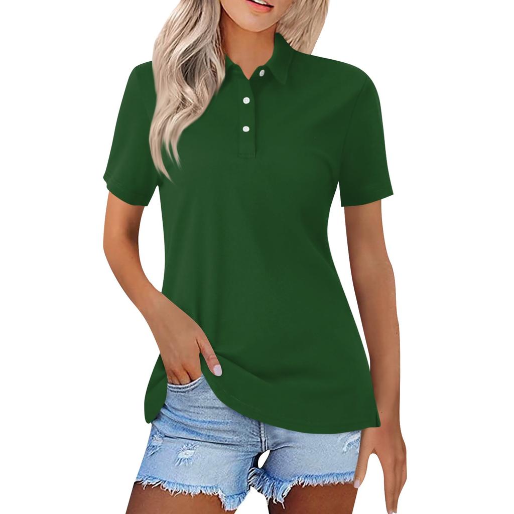 Women's Fashion Casual Lapel Short Sleeve Solid Color Shirt Women's Button Up Tops