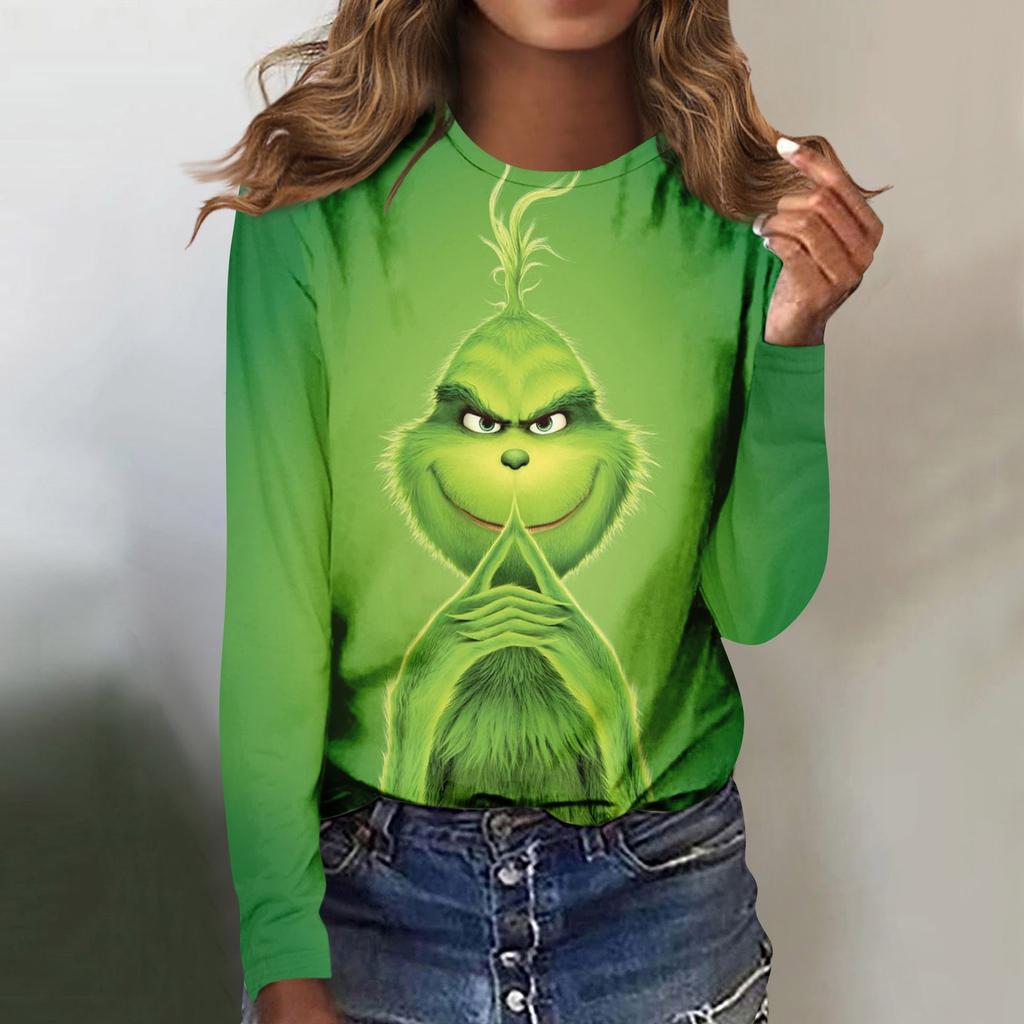 Женская мода, повседневная блузка с длинным рукавом и круглым вырезом, пуловер с принтом