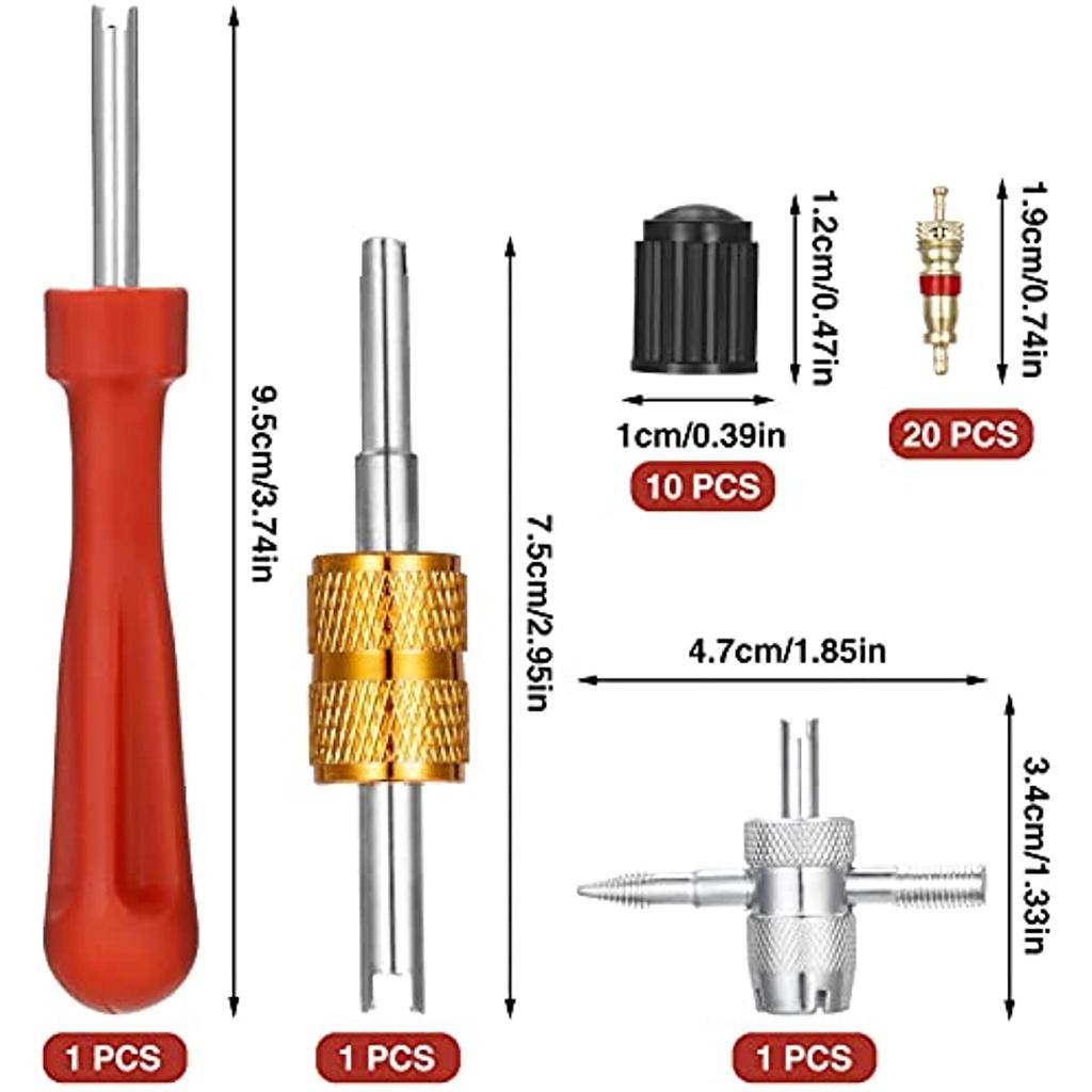 Съемник клапана шины Ремонт клапана с двойной и одинарной головкой Сердечник клапана 1 шт. Инструмент для сердечника 4-ходового клапана 10 шт. Колпачки для шинных клапанов 20 шт. Клапанный сердечник