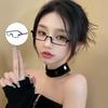 Anime Lower Half Frame Glasses Women Anime Decorative Glasses Ins Trend Metal Rectangular Eyeglasses Decoration