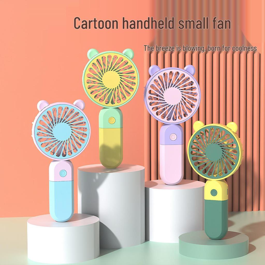 2026 New Cartoon Portable USB Charging Dual-Color Handheld & Desktop Fan for Students