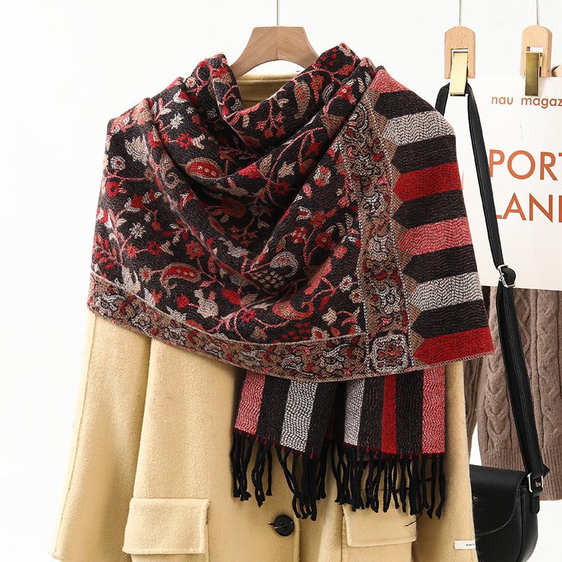 Jacquard Scarf Women's Winter Thickened Warm Ethnic Style Shawl High End New Imitation Cashmere Scarf