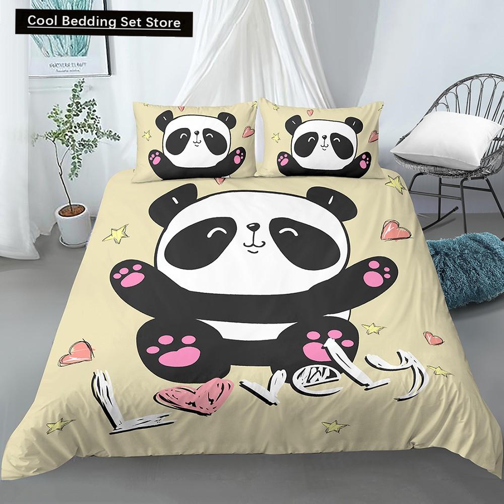 Cartoon Lovely Panda Bedding Set White Bed Linen 3D Print Gift for Kids Girls 2/3pcs Twin Single Queen King Size Duvet Cover Set