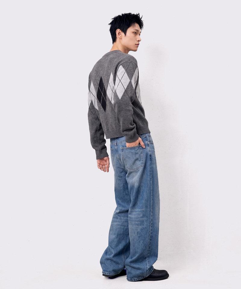 UNDEROFF Argyle Crop Knit Grey