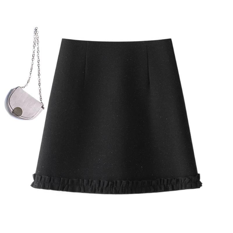 2026 Winter Women's Gray A-Line Skirt: High-Waisted, Slimming, Lace-Pleated Short Skirt for Petites