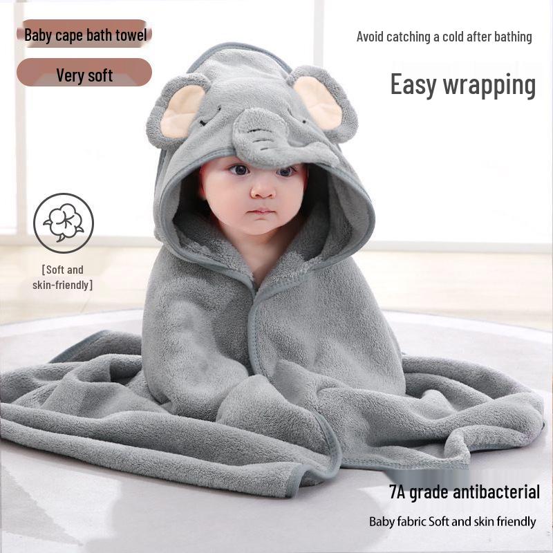 Newborn Cartoon Hooded Swaddle Blanket - Absorbent Coral Fleece for Spring & Autumn