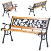 Garden Park Bench Wooden 127cm Bench With Backrest Cast Iron Roses