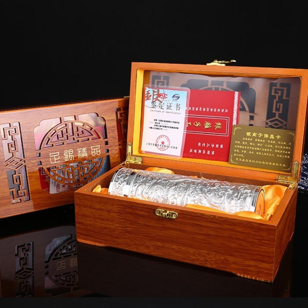 Кубок Цзюлун из серебра, Сохранение здоровья, Внутренний контейнер из серебра 999 пробы, Рельеф, Серебряный кубок, Термостакан, Туристический сувенир, Подарок