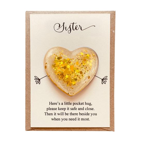 Daughter Pocket Hug with Positive Card Emotional Support Love Heart Figurine Son Sister Niece Pocket Token Decoration Inspirational Encouragement Gift