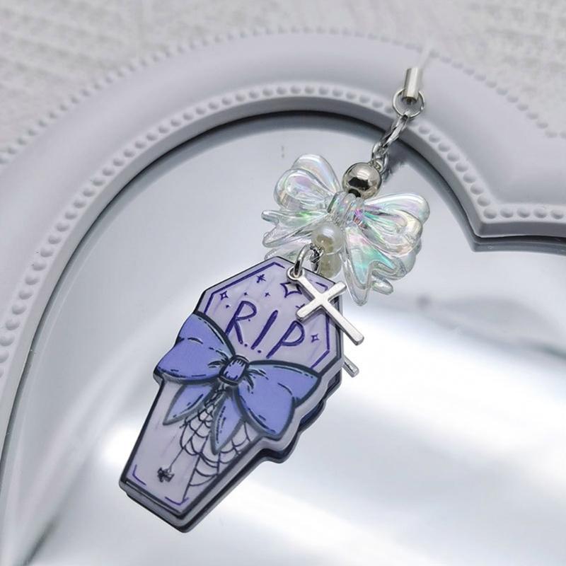 Bowknot Purple Coffin Hanging Pendant Sweet Phone Strap Bag Decoration Portable Hanging Lanyard Gift for Girls Women