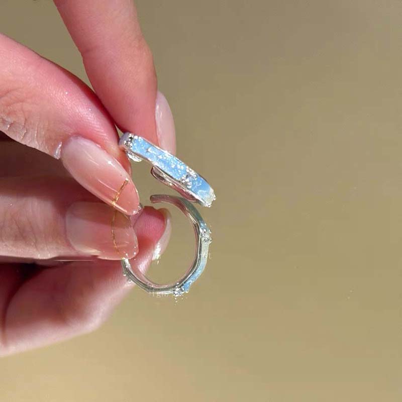 Sweet Blue Starfish Shell Rings for Women Fashion Imitation Pearl Open Rings Summer Seaside Vacation Jewelry Accessories