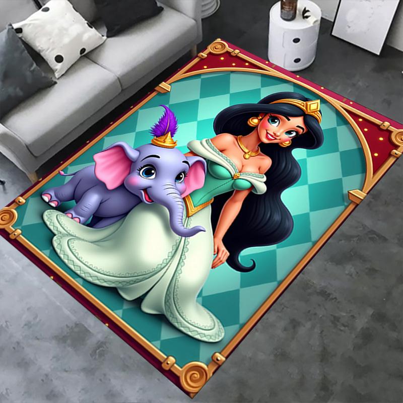 3D Printed Elephant, Princess Jasmine Anti-Slip Rug - Machine Washable Office Rug for Living Room, Bedroom, Office - Multiple Sizes