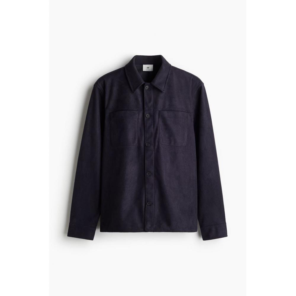 HM Textured oversHirt Regular Fit Navy Blue