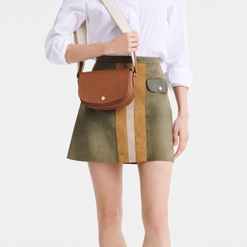 Longchamp Épure Сумка на плечо из коровьей кожи с тисненым логотипом и застежкой-кнопкой Маленькая Женская Коньяк 10253HFY504