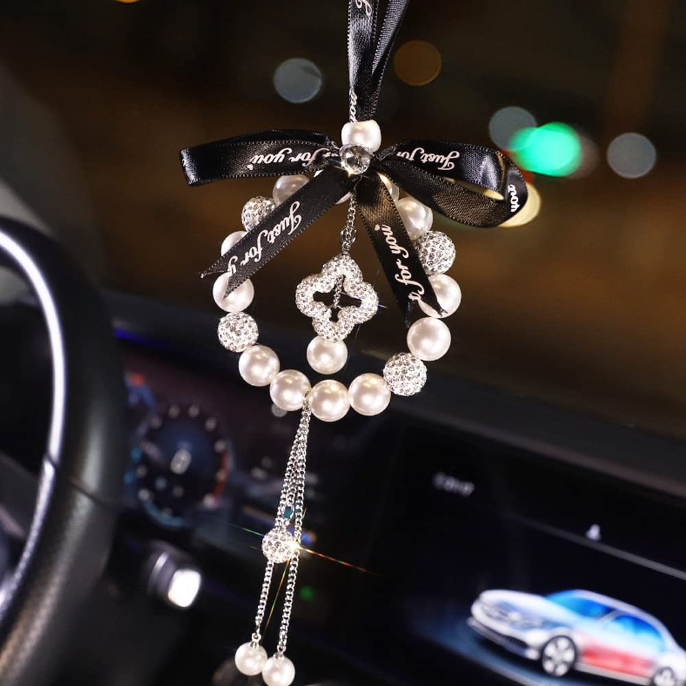 Samcos Four Leaf Clover, Lucky Pearl, Sparkle, Pendant, Car Decoration, Window Decoration, Fashionable, Precision,