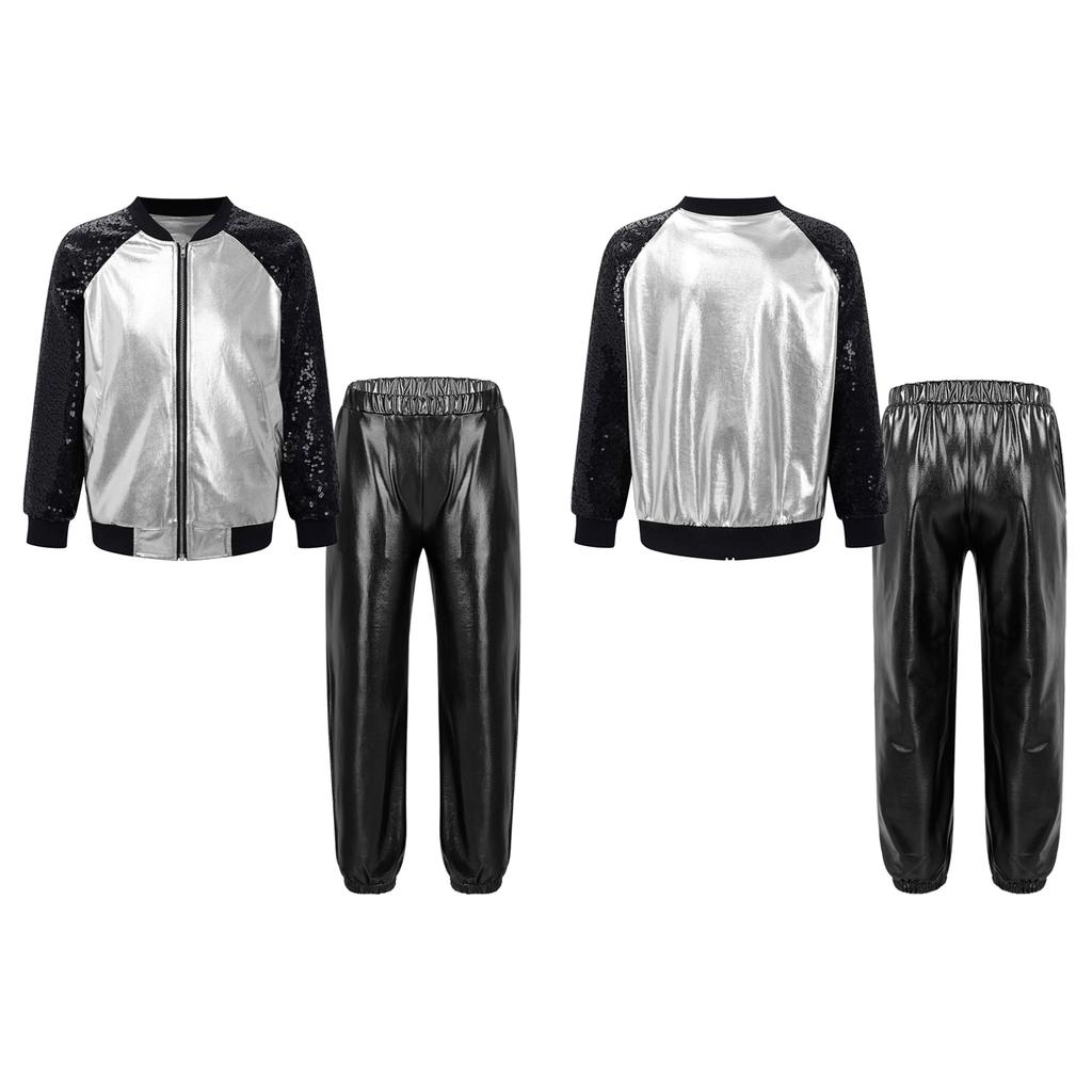 Детский костюм для джаза/хип-хопа с металлической курткой-бомбером и спортивными штанами