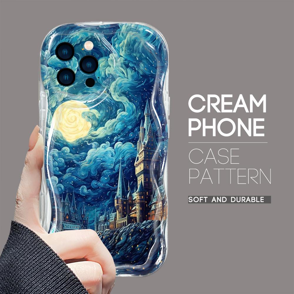 For iPhone 16 15 14 13 12 Pro Max Samsung S24 Ultra S23 S22 Plus Redmi Note 13 Pro Painting Starry Night Sunset Cream Texture Soft Silicone Case