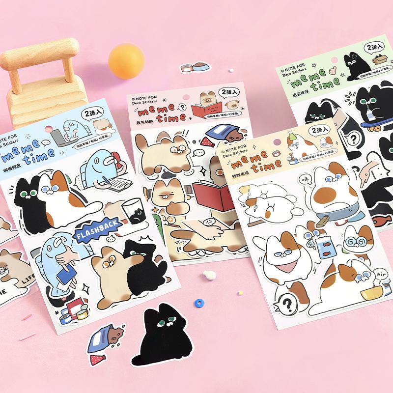 2 sheets Cat meme Series Kawaii Ins Die Cutting Sticker Book Creative Handbook Decoration DIY Scrapbook Stickers Aesthetics