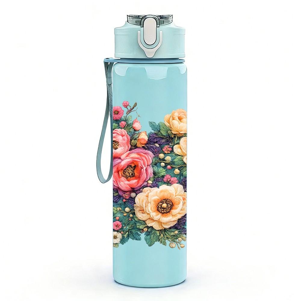 1PC Mixed Bouquet Art 750ml Color Plastic Sports Water Bottle Leakproof Flip Straw Lid Suitable for Sports Office Home Use