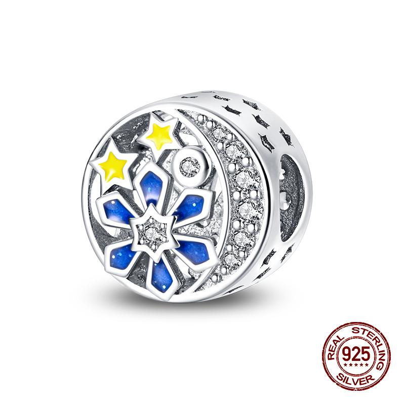 Fashion 100% 925 Sterling Silver Colorful Zircon Stars Moon Separator Charms Bead Fit Original Bracelet Fine DIY Jewelry